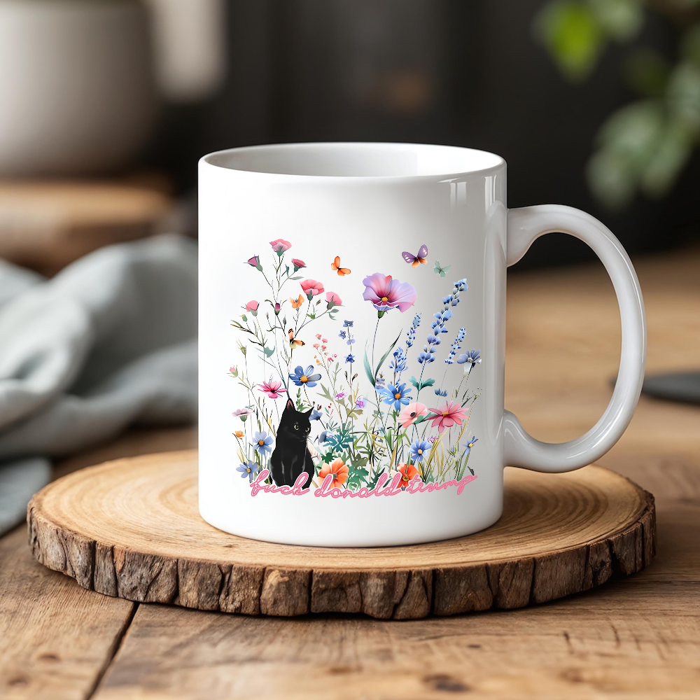 Floral Cat Mug | Cute Black Cat Design with Vibrant Flowers | Perfect Gift for Cat Lovers | Coffee Mug for Home, Office, or Special Occasions | Unique & Whimsical Drinkware