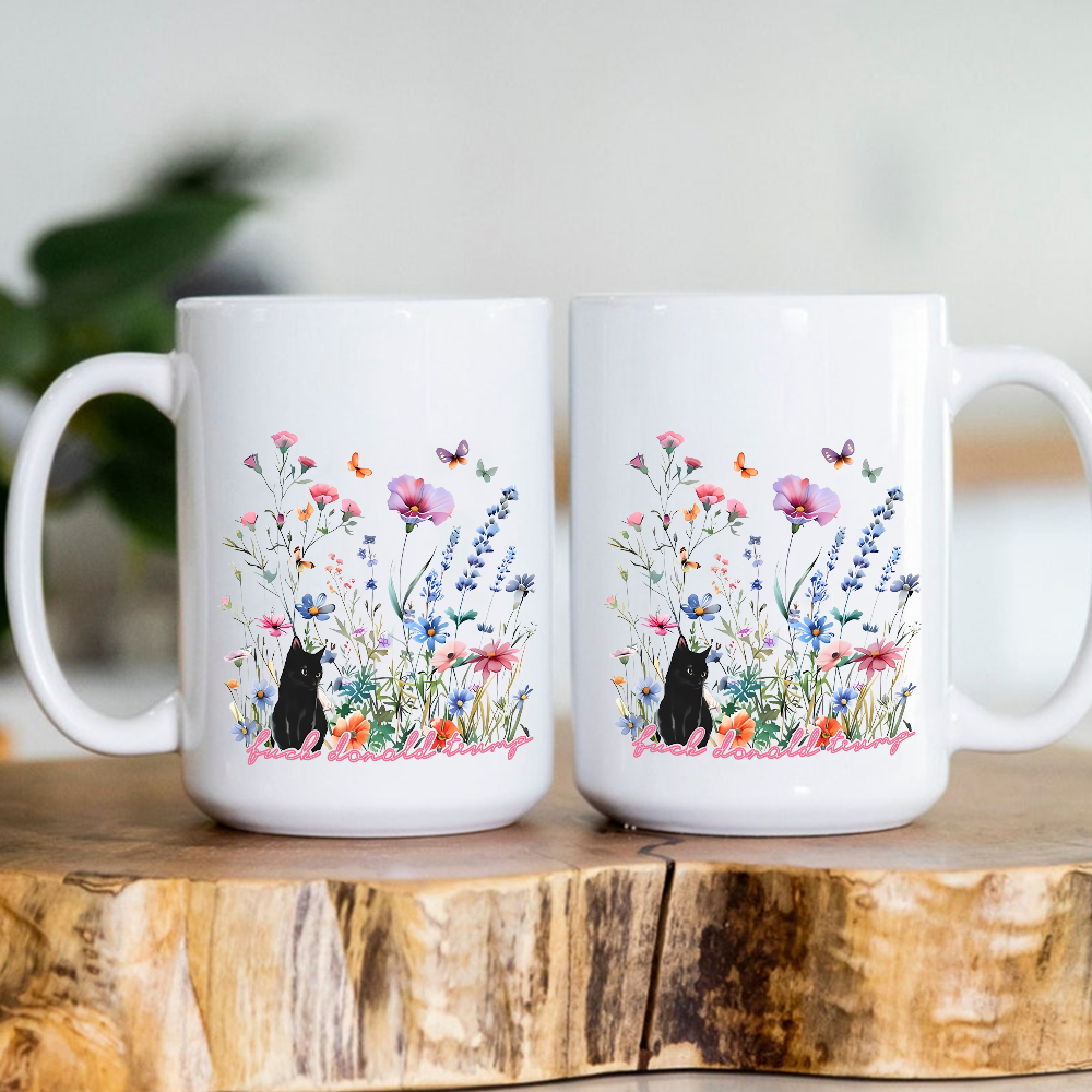 Floral Cat Mug | Cute Black Cat Design with Vibrant Flowers | Perfect Gift for Cat Lovers | Coffee Mug for Home, Office, or Special Occasions | Unique & Whimsical Drinkware